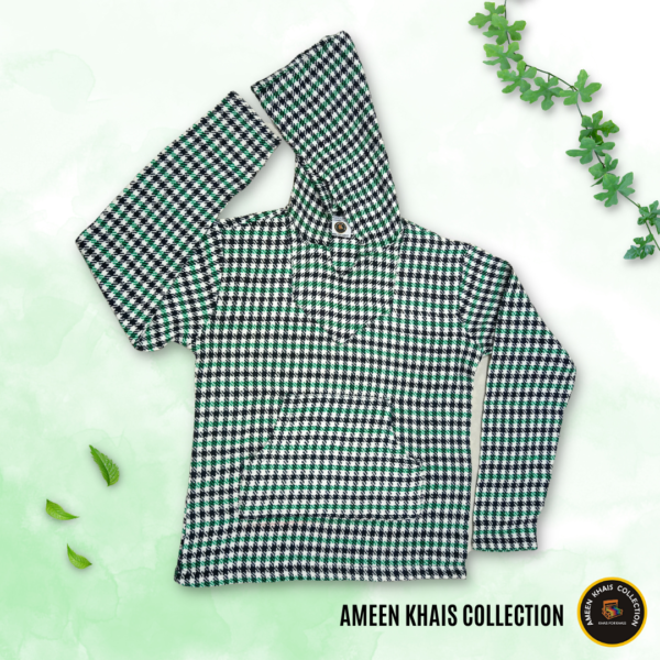 Mexican Baja Hoodie Design with 80% Wool Material Light Weight Stuff Green/White Check Star Design