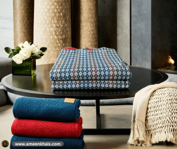 1 Pcs of Shamma Khais with Tassels: Luxurious Polyester Throw Blanket – 50″x90″, Multiple Colors with Dotted Design | Ameen Khais Collection