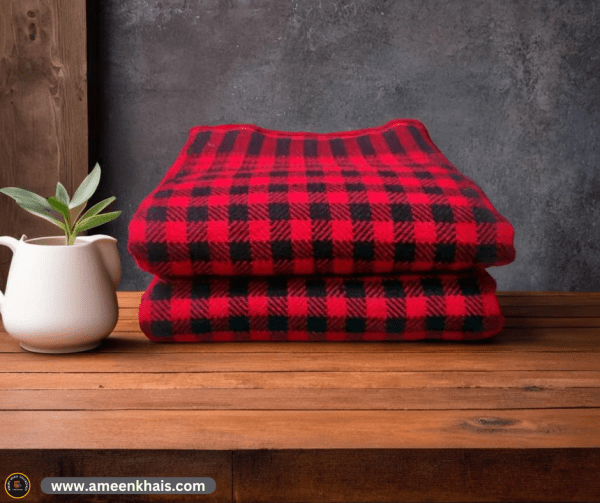 2 Pcs Pashmina Wool Khais (Throw) 56 Inches in width and 112 Inches in length Black and Red Check Design