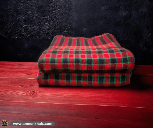 2 Pcs Pure Pashmina Wool Khais (Throw) 52 Inches in width and 100 Inches in length Red and Black Colors Double Weaving Check Design