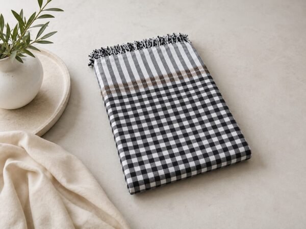 2 Pcs Cotton Premium khais with tussels Blck and White – size 56 inches in width and 102 inches in length with multiple colors by using the 100% Cotton material