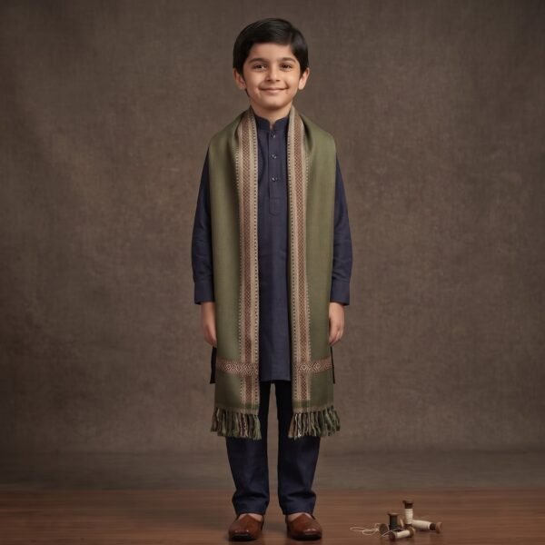 Olive Green Wool Shawl for Kids